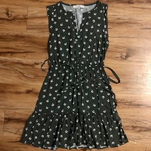 LOFT Arrow Print Smocked Ruffle Tie Waist Dress